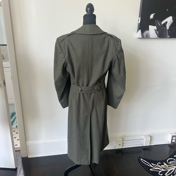 Vintage Military Wool Coat Vintage Olive Green Wool Patched Military Overcoat - Picture 7 of 8